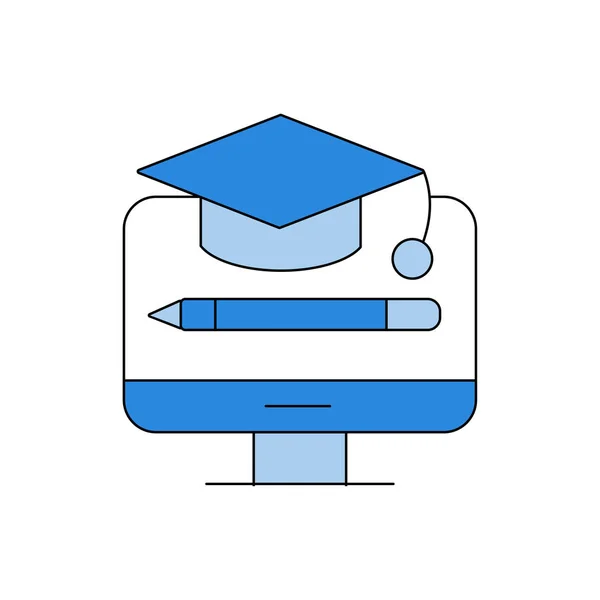 Symbole d'éducation emblème chapeau d'éducation, crayon sur l'illustration vectorielle de l'écran du moniteur — Image vectorielle