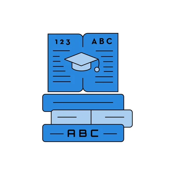 Bildungs-Icon - drei Bücher über das eine offene Buch mit dem Bildungs-Mützen-Vektor-Design — Stockvektor