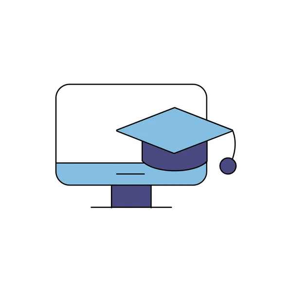 教育矢量图标 - 显示器上悬挂的教育帽 — 图库矢量图片