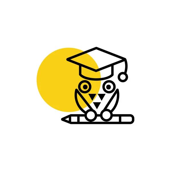 Εκπαιδευτικό διάνυσμα σύμβολο εικονίδιο-κουκουβάγια πουλί με καπάκι εκπαίδευσης και μολύβι — Διανυσματικό Αρχείο
