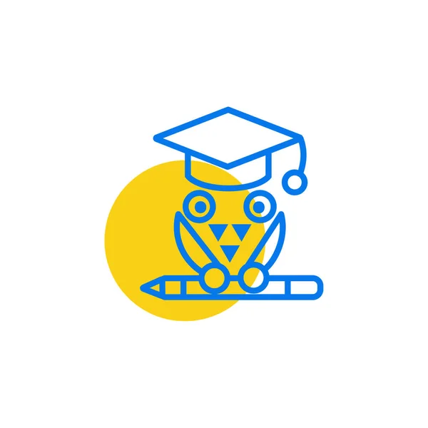 Eğitim vektör sembolü simgesi- eğitim kapağı ve kalem ile baykuş kuş — Stok Vektör