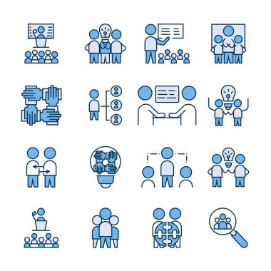 Basit Takım Çalışması Kümesi simgesi. vektör lineer dolgu işareti sembolü