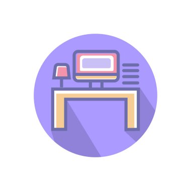 İş yeri ya da ofis işi ikonu. Bilgisayar masası lambası ve mini benliği olan vektör simgesi