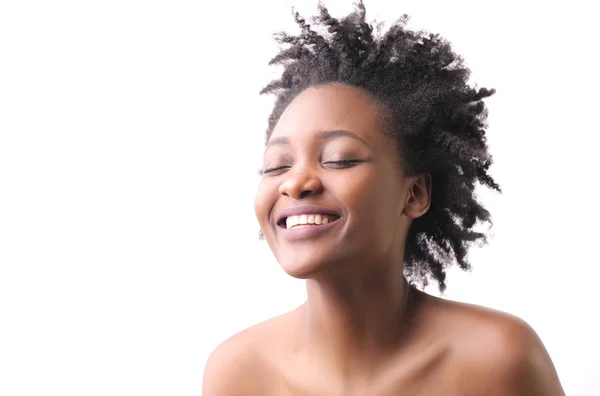 Portrait White Back Beautiful Woman Laughing — Stock Photo, Image