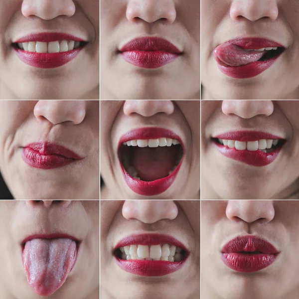 Bouche Jeune Femme Avec Rouge Lèvres Rouge — Photo