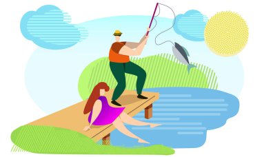 Yaz tatili, nehirde birkaç balık.