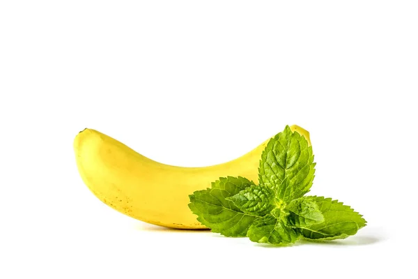 Ripe banana with a mint isolate on white background — Stock Photo, Image