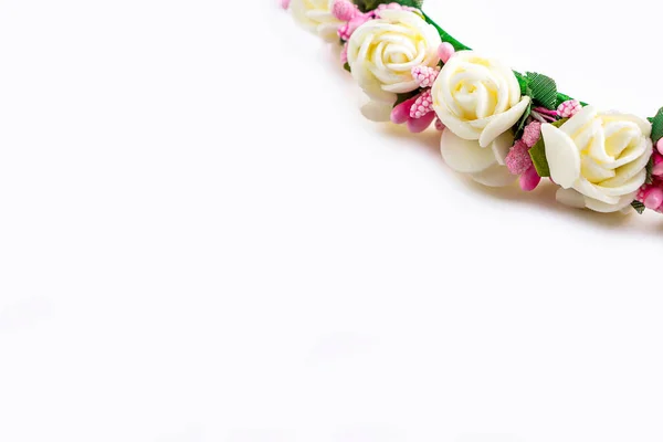 Diadema Corona Flores Hechas Mano Color Blanco Rosa Disposición Boda — Foto de Stock