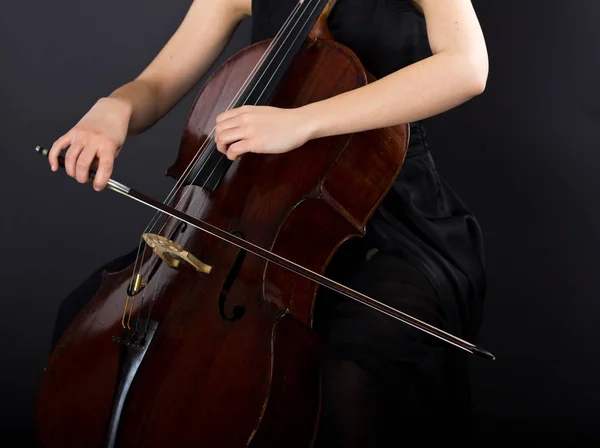 Young Girl Playing Cello Dark Cellist — Stock Photo, Image