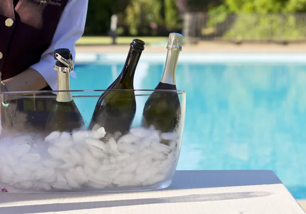 Ziyafet Akşam Yemeği Iyon Açık Hava Şampanya Alkol Şişeleri — Stok fotoğraf