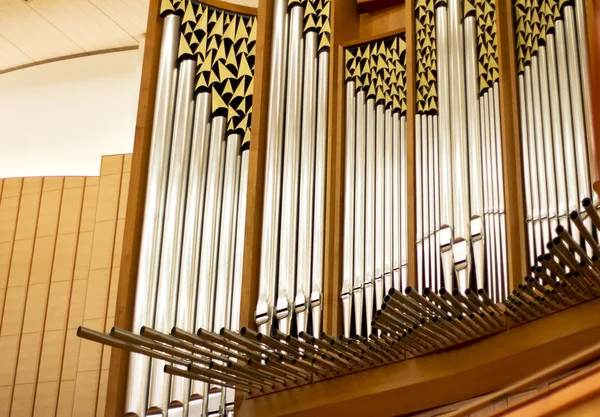 Tubos Órgãos Numa Grande Sala Concertos Instrumento Musical Grand Concert — Fotografia de Stock