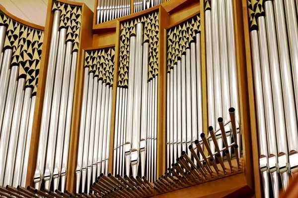 Organ pipes in a large concert hall . Musical instrument. Grand Concert Hall. Classical music