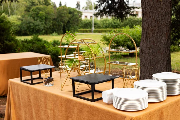 Stół Krzesła Ogrodzie Bankiet Ślubny — Zdjęcie stockowe