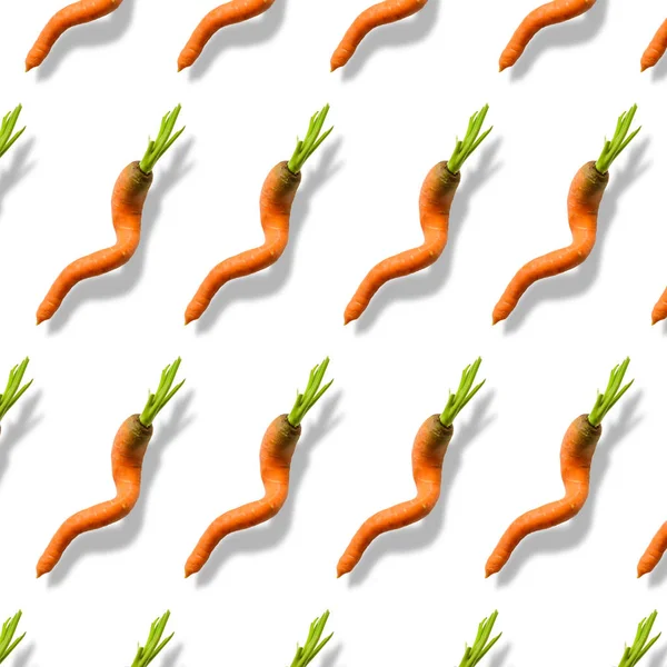 Ugly Carrots Pattern White Background Ugly Vegetables Concept — Stock Photo, Image