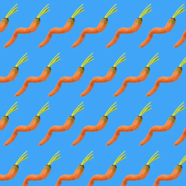 Ugly Carrots Pattern Blue Background Ugly Vegetables Concept — Stock Photo, Image