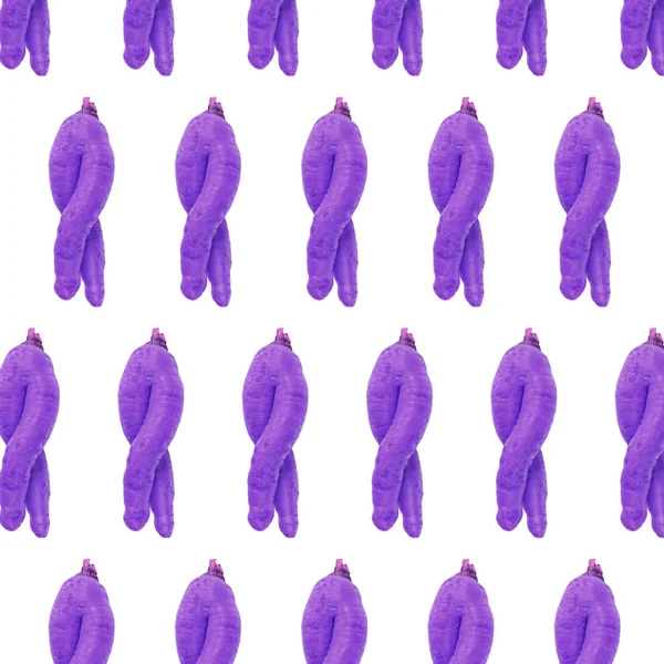 Violet Ugly Carrot Pattern White Background Ugly Vegetables Concept — Stock Photo, Image