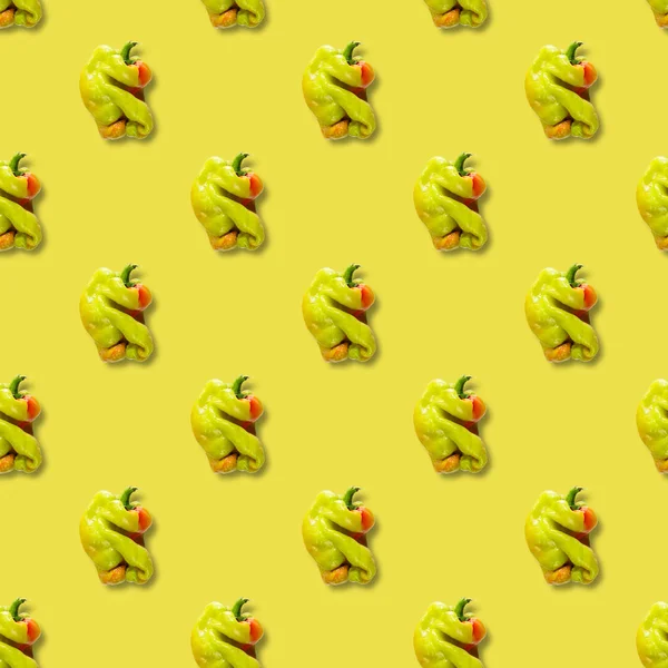 Seamless Pattern Ugly Bell Pepper Yellow Background — Stock Photo, Image