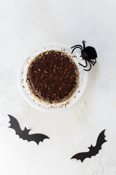 Homemade Chocolate Almond Cake Bats Spider Background Sugar Lactose Gluten — Stock Photo, Image