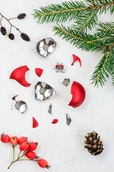 Broken Red Christmas Ball Light Background — Stock Photo, Image