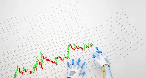Robot Hands Illustration Candlestick Chart — Stock Photo, Image