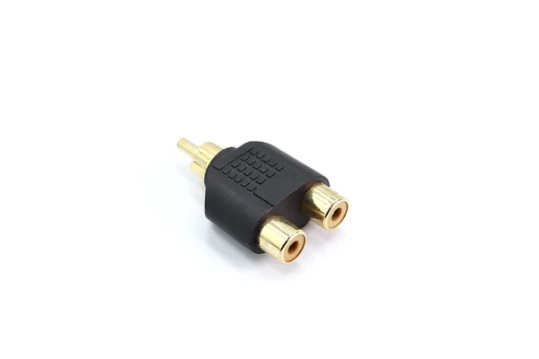 Stereo To Dual RCA Jack Adapter изолирован на белом бэкграунде — стоковое фото