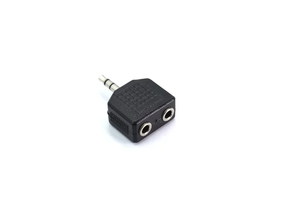 Stereo To Dual RCA Jack Adapter изолирован на белом бэкграунде — стоковое фото