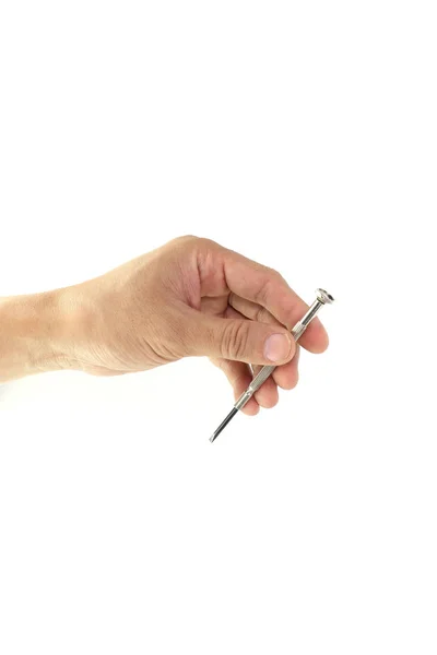 Hand holding small screw drivers isolated on white background. — Stock Photo, Image