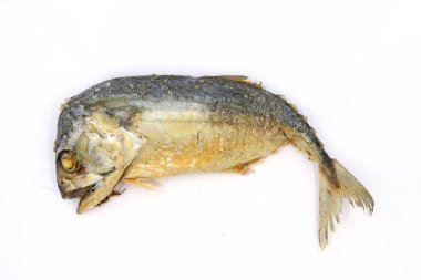 Kızarmış Uskumru beyaz arka plan izole, It's Good Seafood i