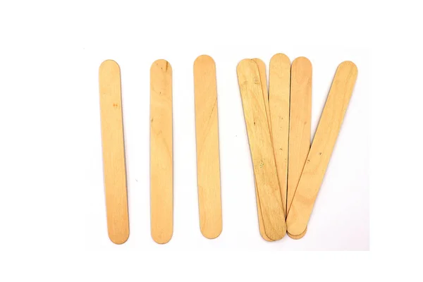 Ice cream wooden sticks, wood ice-cream stick Isolated on white — Stock Photo, Image