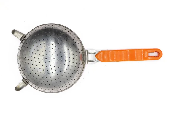 Colander, Colander ขนาดเล็ก Colander เก่า Colander กับสีส้ม h — ภาพถ่ายสต็อก