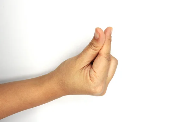 Femme douce main fait signe d'explication isolé sur blanc b — Photo