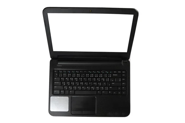 Ноутбук з порожнім простором, чорний ноутбук, тайська клавіатура, ізольовані — стокове фото