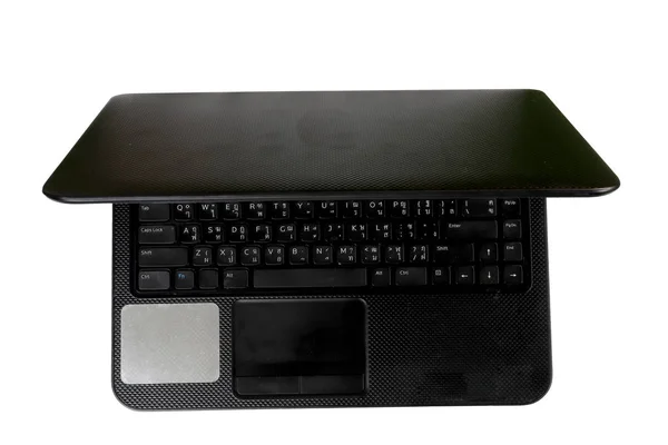Φορητό υπολογιστή με κενό χώρο, μαύρο φορητό υπολογιστή, ταϊλανδικό πληκτρολόγιο, απομονωμένο — Φωτογραφία Αρχείου