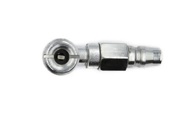 Conector de acoplamento de ar, encaixe pneumático isolado na parte traseira branca — Fotografia de Stock
