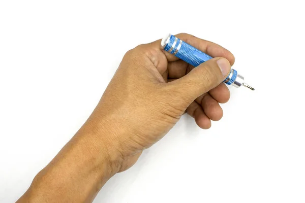 Male hand holding small screwdriver, Precision screwdriver, man — Stock Photo, Image