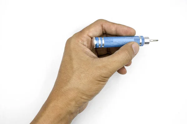 Male hand holding small screwdriver, Precision screwdriver, man — Stock Photo, Image
