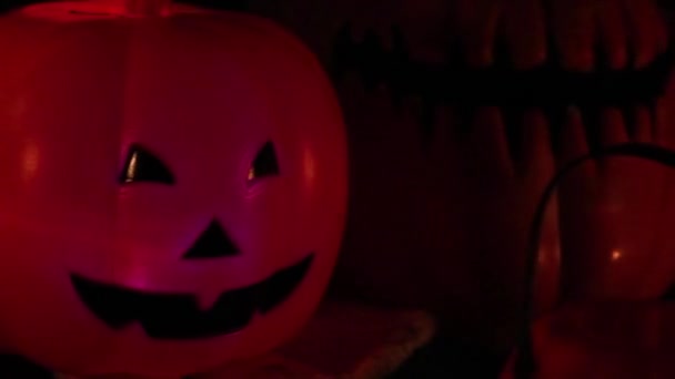 Halloween pumpkin head jack lantern with burning candles — Stock Video