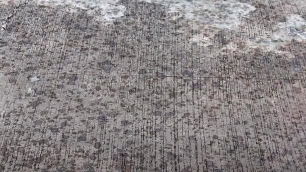 Πτώση εκκίνησης βροχής σε γκρι τσιμεντένιο δρόμο, τσιμεντένια υφή τοίχου. Επιφάνεια τσιμέντου — Αρχείο Βίντεο