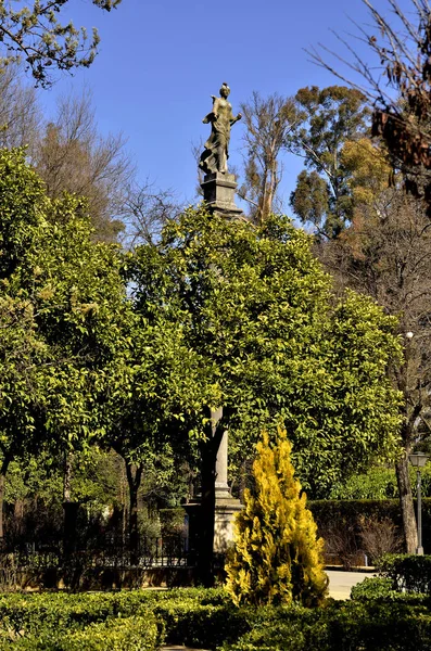 Marie Louise Park Sevilla Spanya Birçok Heykel Sokaklarında Ağaçlar Çiçekli — Stok fotoğraf