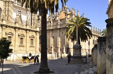 Catedral de Sevilla 02\22\2012 turistler ile güneşli havalarda renkli sokaklar