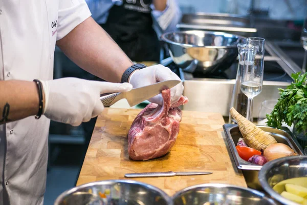 Pork Ribs Cut Professional Chef Kitchen — Stock Photo, Image