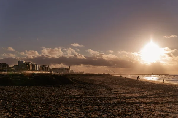 Tramonto Dorato Sul Mare Del Nord Aia Nei Paesi Bassi — Foto Stock