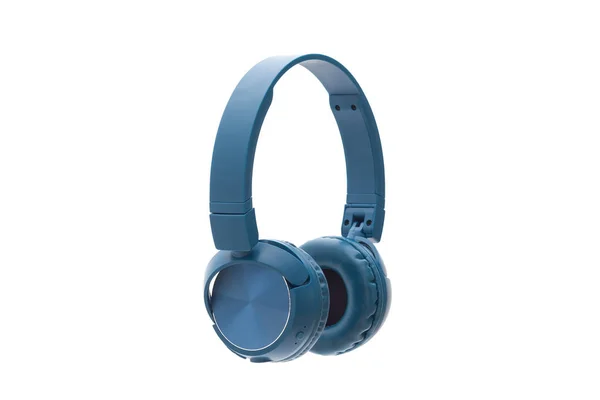 蓝牙蓝色耳机在白色背景隔离工作室包拍摄设备 — 图库照片