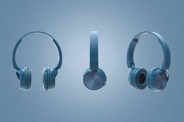 Bluetooth Blue Headphone Blue Background Studio Pack Shot Equipment — Stock Photo, Image