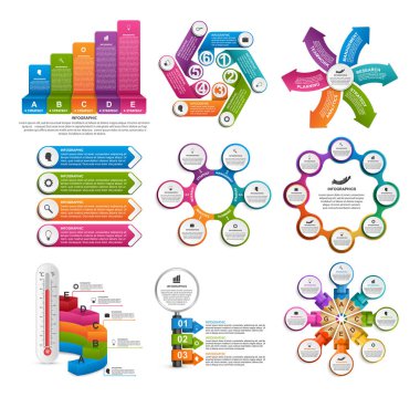Koleksiyon bilgi grafikleri. Tasarım elemanları. İş sunumları veya bilgi afişi için bilgi grafikleri.