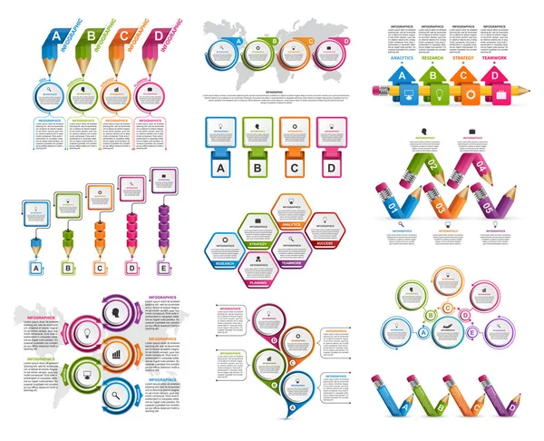 Infografikák Gyűjteménye Tervező Elemek Infografikák Üzleti Prezentációkhoz Vagy Információs Bannerekhez — Stock Vector