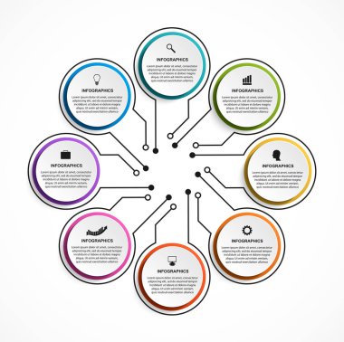 8 seçenekleri veya adımları Infographics şablonu. İş sunumları veya bilgi başlığı için Infographics.