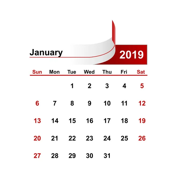 Διάνυσμα Απλό Ημερολόγιο Έτους 2019 — Διανυσματικό Αρχείο