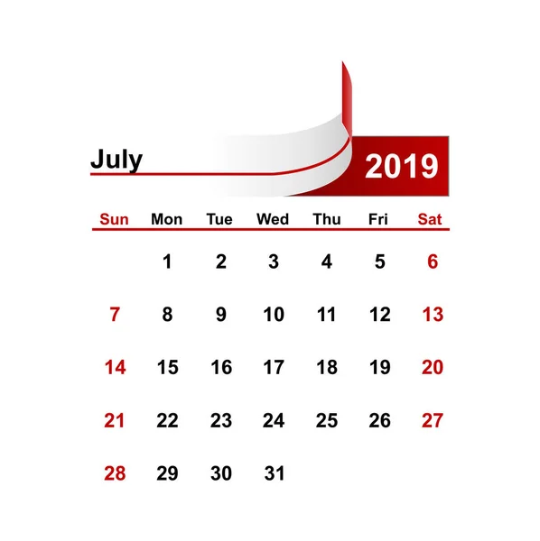 Векторный Простой Календарь 2019 Год — стоковый вектор