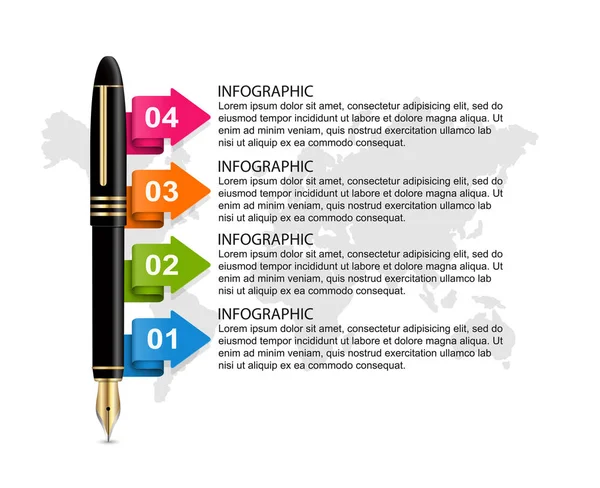 Plantilla Infografías Negocios Pluma Tinta Con Flechas Colores Infografías Para — Vector de stock